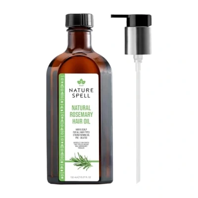 Imagen de Nature Spell aceite de romero para cabello con dispensador bomba fácil bombear, 150 ml, el crecimiento del cabello, trata seco y dañado atacar la