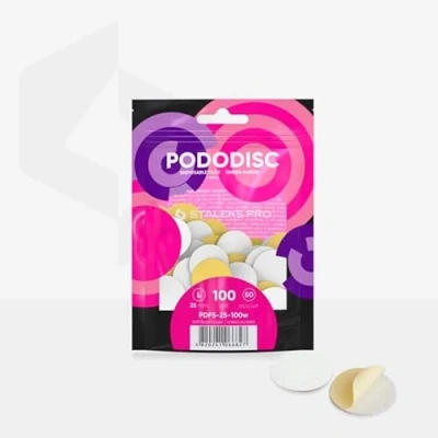 Imagen de STALEKS PRO Pododisco 50 Discos abrasivos adhesivos con base soft de 25mm (L) para torno uñas. Especial pedicuras (Grano 100)