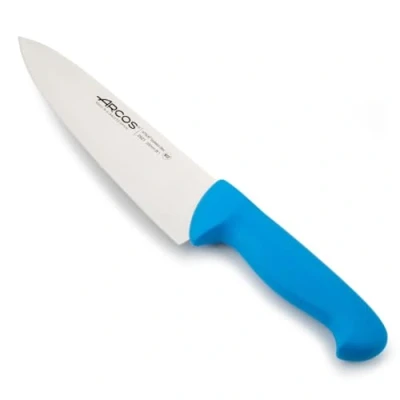 Imagen de Arcos Cuchillo Cheferies 2900 Hoja Acero Inoxidable Nitrum 8&quot; con Mango Polipropileno Azul Ergonómico y Plateado para Uso Pesado istema identificación Color una Mejor higiene.