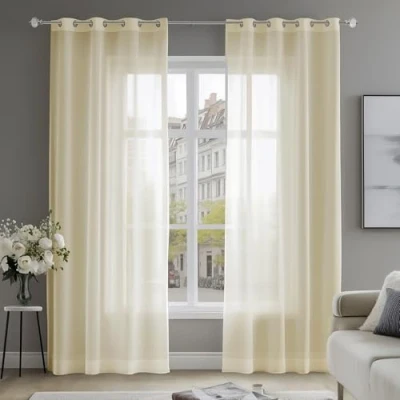 Imagen de Deconovo Visillos para Salón con Ojales 140 x 240 cm Juego de 2 Beige