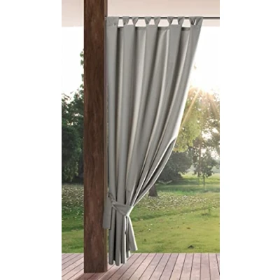 Imagen de Eurofirany GARDEN Cortinas Exterior con Trabillas 1 pz. Cortina de Impermeable, Resistentes al Viento, para Jardín, Patio, Balcón, Terazza, 155x260 cm, Gris Claro