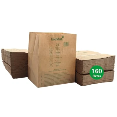 Imagen de bioMat Bolsas de Papel Compostables 7l, 160 Kraft para Basura Orgánica, Resistente a la Humedad, Fondo Doble Capa