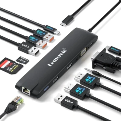 Imagen de Mejora 2025 Lemorele Docking Station USB C 3*Display 13 en 1,2 HDMI 4K, Ethernet,5USB 3.2/2.0, VGA,3.2USB 10Gbps, PD 100W, Audio, SD/TF, Hub C/Docking for MacBook/DELL/Windows/HP/Surface