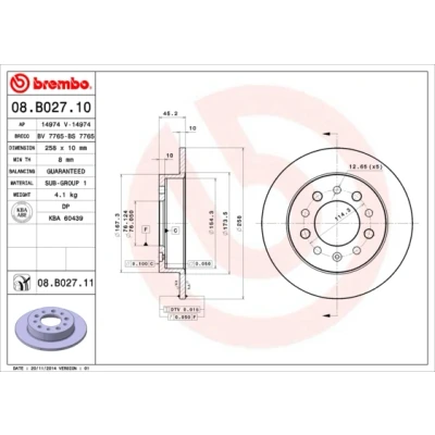 Imagen de BREMBO COATED DISC LINE 08.B027.11 Disco de freno 258 10 5 macizo revestido HYUNDAI: Coupe II, Tiburon Coupé