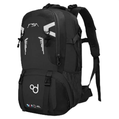 Imagen de OcioDual Mochila 40L Negra, Resistente al agua con Varios Compartimentos, Cierres, Asas Acolchadas y Correas de Seguridad Ajustables para Senderismo, Acampada, Hiking, Trekking