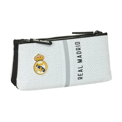 Imagen de Real Madrid 1ª EQUIPACIÓN 24/25 Neceser Escolar Infantil, con Cremallera Simple, Ideal para Niños de Diferentes Edades, Cómodo y Versátil, Calidad Resistencia, 22x8x10 cm, Color Blanco/Gris