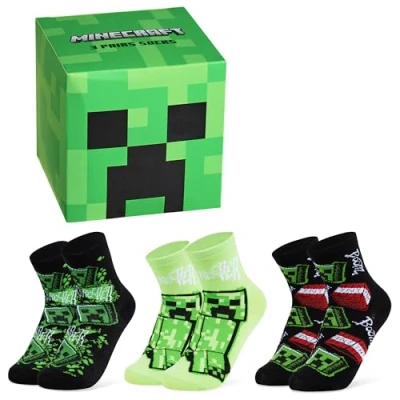 Imagen de Minecraft Calcetines de Pantorrilla para Niño, Multi Pack Regalo Niños (Cubo verde Paquete 3, 31 36 EU)