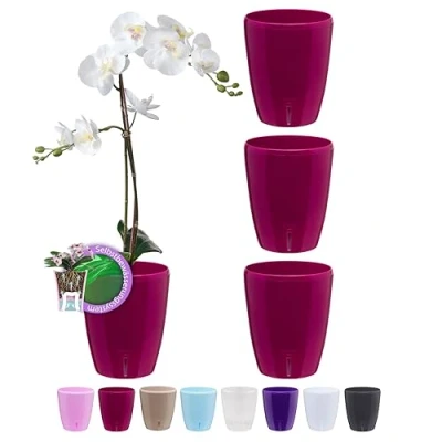 Imagen de Santino Juego de 4 Macetas para Orquídeas Ø 15cm Autorriego con Sistema Mecha e Indicador Nivel Agua Interior (Ø 2L Morado)