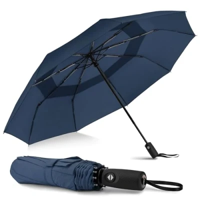 Imagen de ZOMAKE Paraguas Plegable Antiviento,Pequeño Paragua Protección Solar UV para Hombre Mujer Mini Umbrella con Apertura y Cierre Automático,Resistente al Viento,de Secado Rápido(Zafiro)