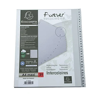 Imagen de Intercalaires imprimes polypropylene 13x100e 31 positions de 1 a a4 maxi
