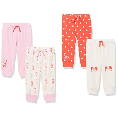 Imagen de Amazon Essentials Disney Marvel Star Wars Princess Pantalones Bebé Niña, Pack de 4, Minnie Rainbow Chaser, 0 Meses