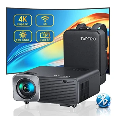 Imagen de Proyector 4K Soporte, 460ANSI TOPTRO 5G WiFi Bluetooth Full HD 1080P Nativo, Portatil Soporte Corrección 4P/4D, Zoom,Cine en Casa para TV Stick iOS Android PS5 HDMI,USB etc.