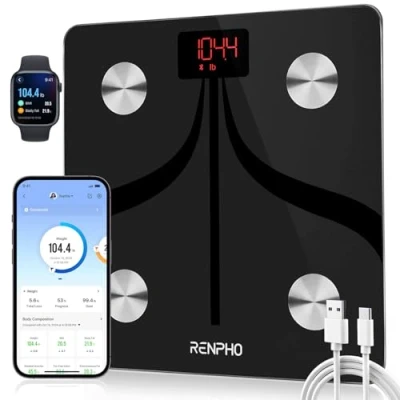 Imagen de RENPHO Bascula de Baño con App, Recargable Báscula Grasa Corporal, Inteligente Bluetooth, Digital Bioimpedancia Monitor Composición Corporal para Peso Muscular, 28 x cm