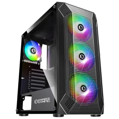 Imagen de EMPIRE GAMING Caja PC Gamer Ruby ARGB Torre Mediana ATX, Micro ATX e ITX Frontal de Malla 4 x120mm LED RGB Direccionable Ventiladores 3 Pines 5 Voltios MB Sync Negro