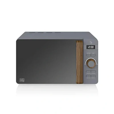 Imagen de Swan Nordic Microondas digital 20L, 6 niveles funcionamiento, 800W potencia, temporizador 30 min, fácil limpieza, modo descongelar, diseño moderno, tirador efecto madera, gris mate