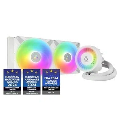 Imagen de ARCTIC Liquid Freezer III 280 A RGB Refrigeracion Liquida PC, AIO para CPU, Intel y AMD, Bomba eficiente controlada por PWM, Ventilador: 2001900 RPM, LGA1851 LGA1700 Contact Frame Blanco