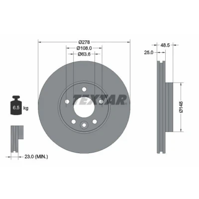 Imagen de TEXTAR PRO 92292303 Disco de freno 278 25 05/06 108 ventilación interna revestido sin perno sujeción rueda, buje rueda