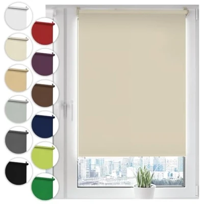 Imagen de Sonello Estor Opaco sin perforación 45cm x 130cm Crema, Persiana Enrollable Blackout para Puertas y Ventanas con Cadena, Persianas fijación taladrar Clip, protección Visual