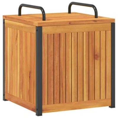 Imagen de vidaXL Baúl de Cojines jardín Madera Maciza Acacia Acero 45x45x45/53cm, contenedor para Cojines, Cofre Caja almacenaje