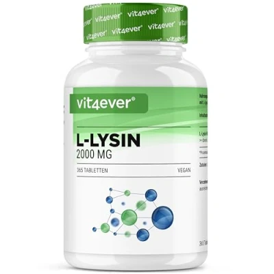 Imagen de L Lisina 2000 365 comprimidos en Pastilla 1000 mg por UN comprimido De fermentación vegetal Sin aditivos no deseados Altamente dosificado Vegano