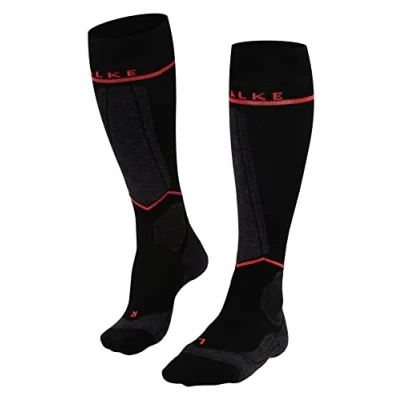 Imagen de FALKE SK Energizing Wool W KH lana hilo funcional con compresión 1 par, Calcetines de esquí Mujer, Negro (Black Neon Red 3178) Circunferencia la pantorrilla W2, 35 38
