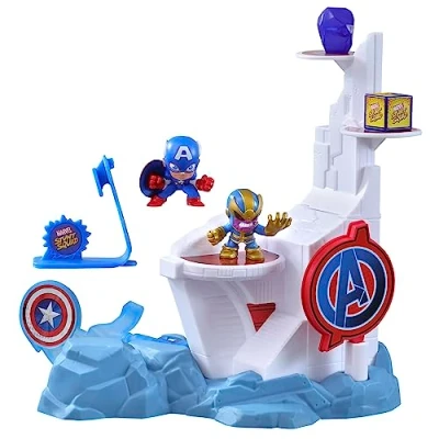 Imagen de Marvel Hasbro Stunt Squad Set de Juego Tower Smash con Capitán América vs. Thanos Figuras Acción 3,5 cm