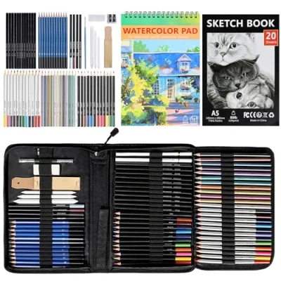 Imagen de TAVADA Lápices de Colores Profesionales,Conjunto dibujo Artístico,Juego 76 PCS y bocetos,Kit con libro bocetos para Niños, Adultos, Artistas Principiantes