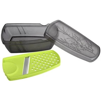 Imagen de Fackelmann Food&amp;More Rallador Universal con Contenedor, Polipropileno, Elastómero y Acero Inoxidable, Gris Verde, 19x10x6cm, 1Ud