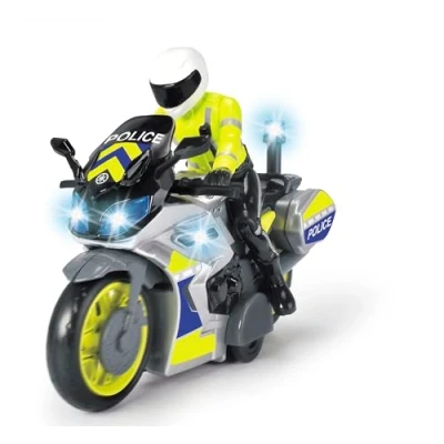 Imagen de Dickie Toys Motocicleta de policía Juguete Moto con Figura para niños a Partir 3 años luz Azul y Sirena, Rueda Libre, 17 cm Largo