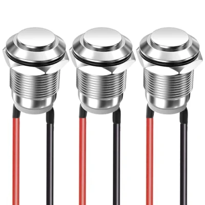 Imagen de Gebildet 3Pcs 12mm 2A 12V/24V/125V/250V Pulsador a Prueba de Agua Botón Acero Inoxidable Momentáneo Encendido Apagado con Alambre (Cabeza Alta)