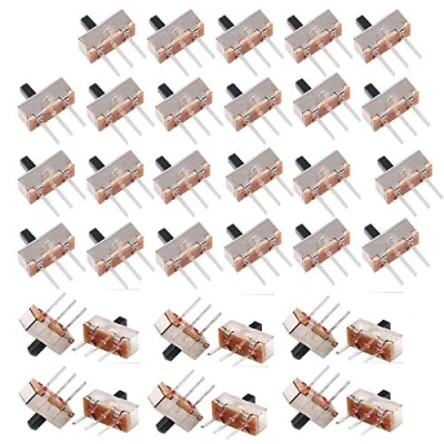 Imagen de HUAZIZ 180PCS Interruptor Deslizante Vertical 3 Pines 2 Posiciones SPDT 1P2T Micro de Mini Panel 0.5A 50V DC, Palanca Toggle Switch SS 12D00