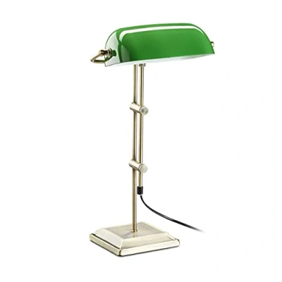 Imagen de Relaxdays Lámpara de Mesa, Diseño Banquero, Verde y Bronce, 18 x 27 46 cm