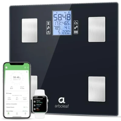 Imagen de arboleaf Báscula Grasa Corporal Inteligente de Baño Digital con App, Balanza Peso, 14 Monitores Composición para Peso Corporal, IMC, BMR, 180KG