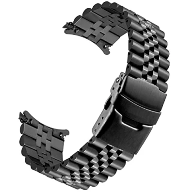Imagen de correa de reloj acero inoxidable con extremo curvo para hombres y mujeres, 20mm, 22mm, 23mm, 24mm, repuesto tres dimensiones, hebilla despliegue, negro, Pulsera