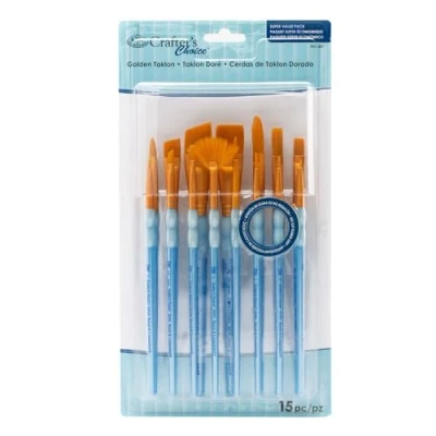Imagen de Royal Brush Crafter&#039;s Choice Gold Taklon Juego de brochas (15 Unidades, tamaño pequeño a Mediano)