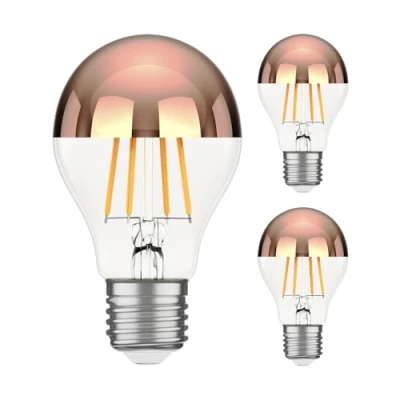 Imagen de ledscom.de 3 piezas bombilla LED E27, A60, blanco cálido (2600 K), 7,5 W, 839lm, espejo de cabeza (oro rosa)