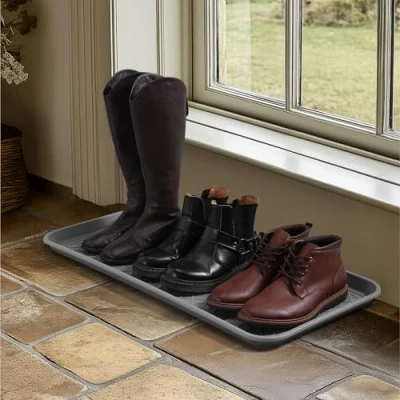 Imagen de Navaris Bandeja para Zapatos Base Secar 80 x 40 3 CM de Goteo con Borde Elevado Escurridora Gris