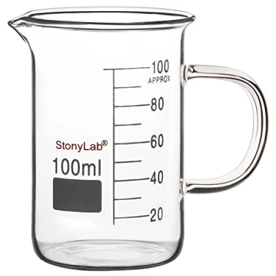 Imagen de stonylab Vaso de Precipitados Vidrio con Asa, Borosilicato Griffin Forma Baja Graduada Asa y Pico Vertedor, 100 ml