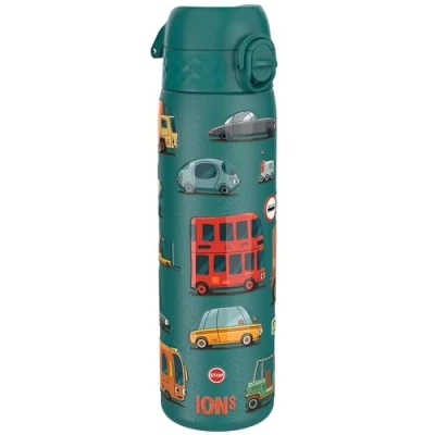 Imagen de Ion8 Botella de Agua Acero Inoxidable, 600ml, a Prueba Fugas, Fácil Abrir, Aptas para Lavavajillas, Cerradura Segura, Asa Transporte, Limpiar, Diseño en Relieve, Automóviles