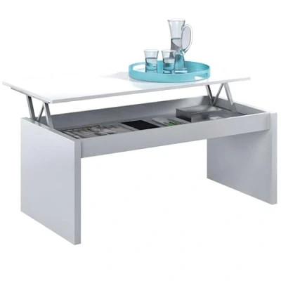 Imagen de Mesa de Centro Elevable, Modelo Zenit, Mesita Salon Comedor, Acabado en Blanco Brillo, Medidas: 102 cm (Ancho) x 43/54 (Alto) 50 (Fondo)
