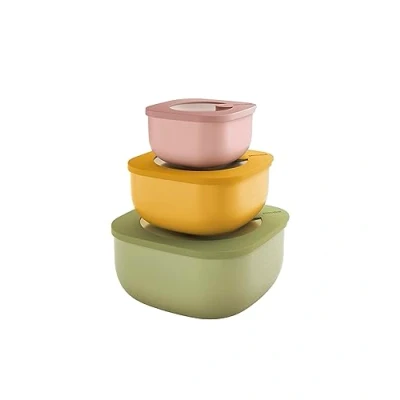Imagen de Guzzini Kitchen Active Design, STORE&amp;MORE BIO Juego 3 Recipientes Herméticos Bajos para Nevera/Congelador/Microondas Multicolor, 19,5 x19,5 x h9,3 cm 450/975/1900 cc 17072552