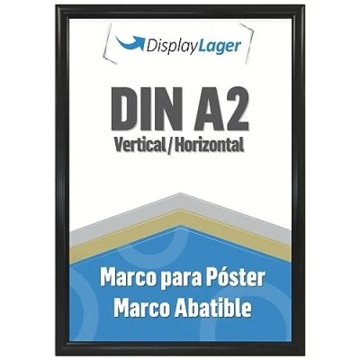 Imagen de DisplayLager Marco plegable A2 negro con perfil de aluminio 25 mm, disco protector antirreflectante, material fijación