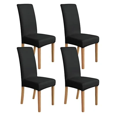 Imagen de Amazon Basics Juego de fundas silla elásticas, negro, 4 unidades