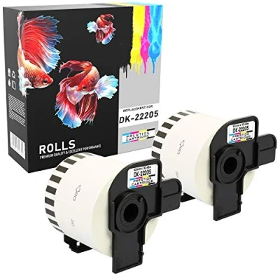 Imagen de PRESTIGE CARTRIDGE 2x DK 22205 DK22205 Etiquetas Continuas Compatible con Brother P Touch QL 500 570 700 710W 720NW 800 810W 820NWB 1050 1100 1110NWB, 62mm x 30.48m