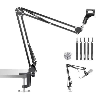 Imagen de NEEWER Soporte Brazo Micrófono, Tijera Suspensión Montaje Escritorio con Clip y 3/8&quot; a 5/8&quot; Adaptador, Compatible Blue Yeti Snowball HyperX QuadCast SoloCast Shure, Carga Máx 3,3 lbs, MS006