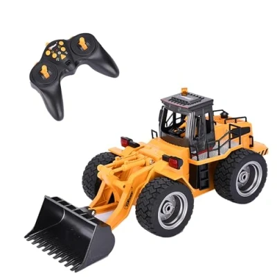 Imagen de TopRace Cargador frontal funcional completo de 6 canales, control remoto RC Tractor excavadora construcción con luces y sonidos 2,4 GHz. TR 113G
