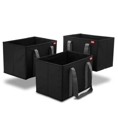 Imagen de achilles Juego de 3 cestas la compra con base reforzada, caja plegable, cesta transporte, para carrito Negro 37x25x25cm