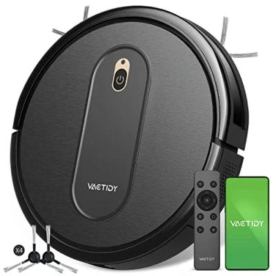 Imagen de Vactidy Robot Aspirador, Nimble T6 con Potente Succión, Detección Inteligente, 2500mAh, Silencioso, 3 Modos de Limpieza, Control por App/Alexa/Siri y Mando, para Mascotas, Suelo Duro Alfombra