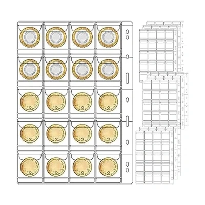 Imagen de Daconovo 10 PáGinas de ColeccióN Monedas Bolsillo con 9 Agujeros para Fundas áLbumes la MayoríA las Insignias Sellos Monedas, Etc.