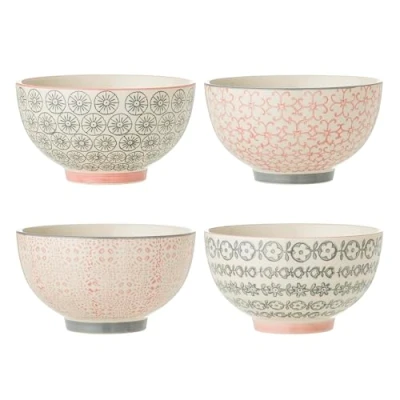 Imagen de Bloomingville Cecile Juego de cuencos (13,5 cm diámetro x 7,5 cm, 4 unidades), color rosa y gris